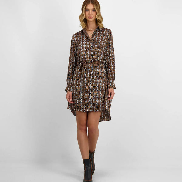 VESTIDO CAMISA MIDI COM PADRÃO GEOMÉTRICO