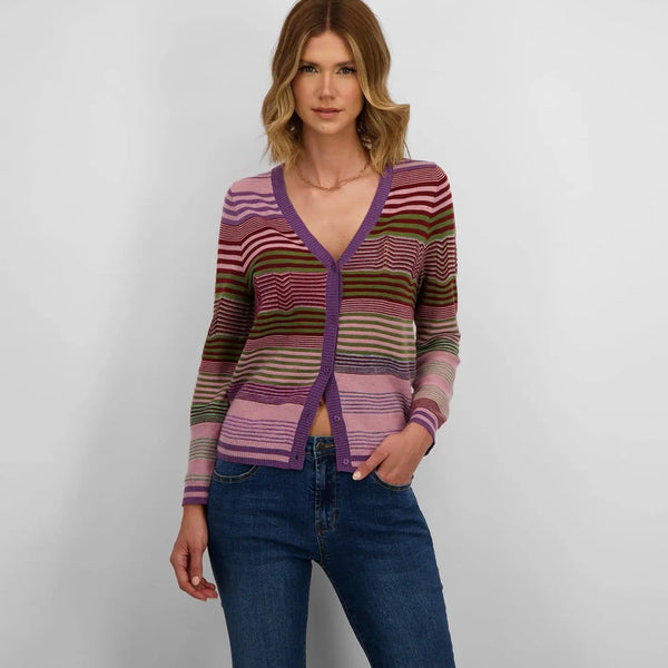 CARDIGÃ DE MALHA ÁS RISCAS