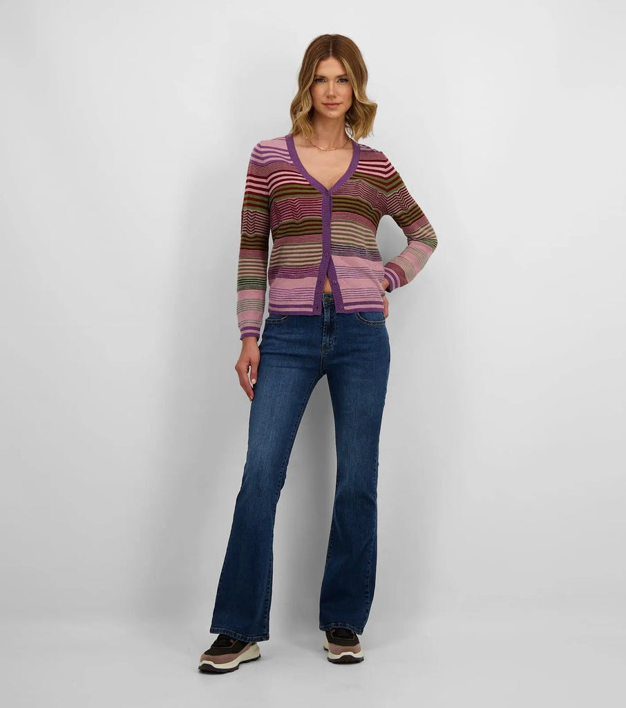 CARDIGÃ DE MALHA ÁS RISCAS