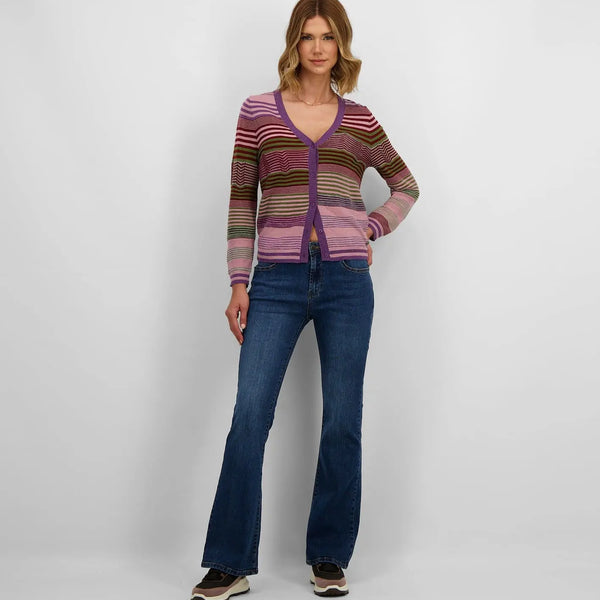 CARDIGÃ DE MALHA ÁS RISCAS