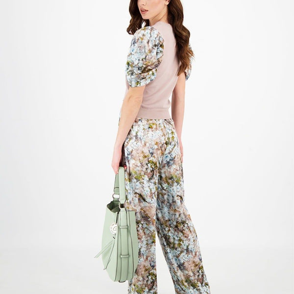 GARDEN ART PRINTED SLEEVE KNITTED BLOUSE