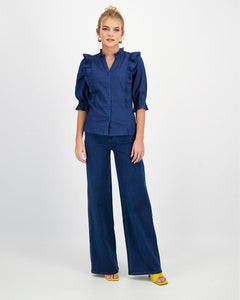 HIGH WAISTED WIDE DENIM TROUSERS