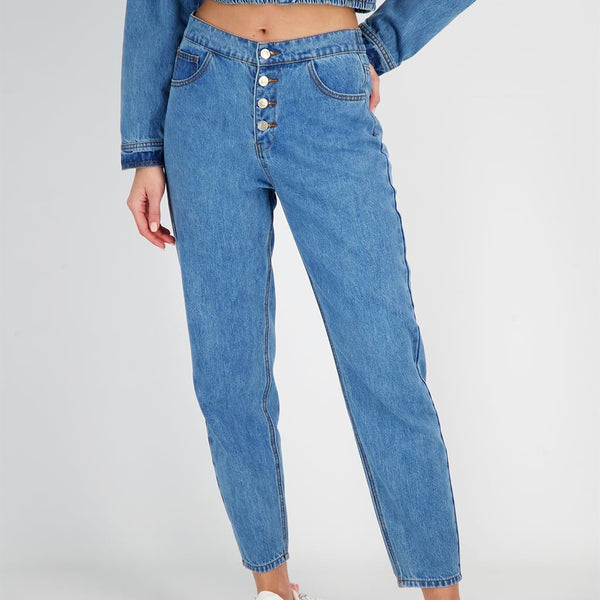 DENIM TROUSERS WITH BUTTON DETAIL