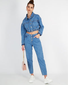 DENIM TROUSERS WITH BUTTON DETAIL