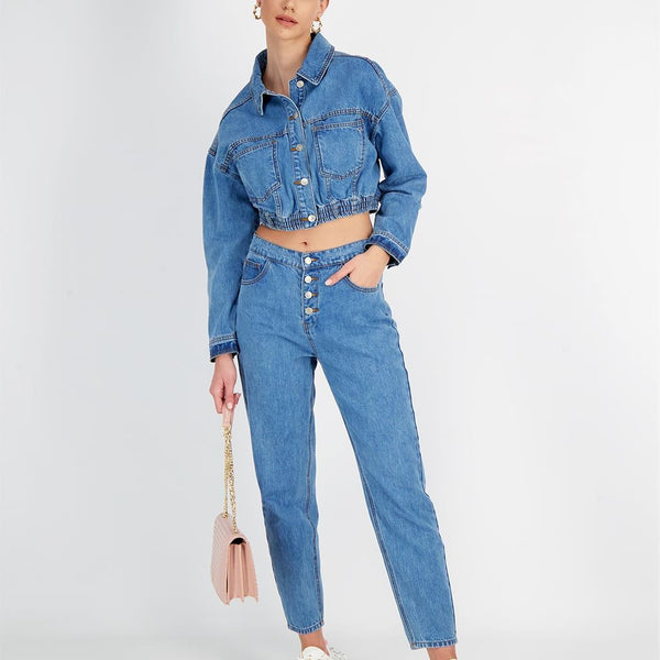 DENIM TROUSERS WITH BUTTON DETAIL