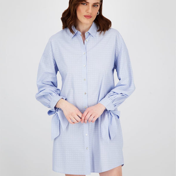 SHIRT DRESS IN PERFORATED POPLIN