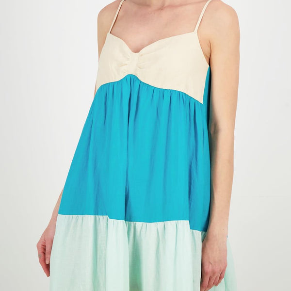 MAXI LINEN COLOUR BLOCK CAMI DRESS