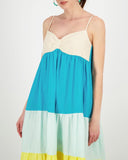 MAXI LINEN COLOUR BLOCK CAMI DRESS