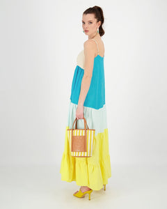 MAXI LINEN COLOUR BLOCK CAMI DRESS