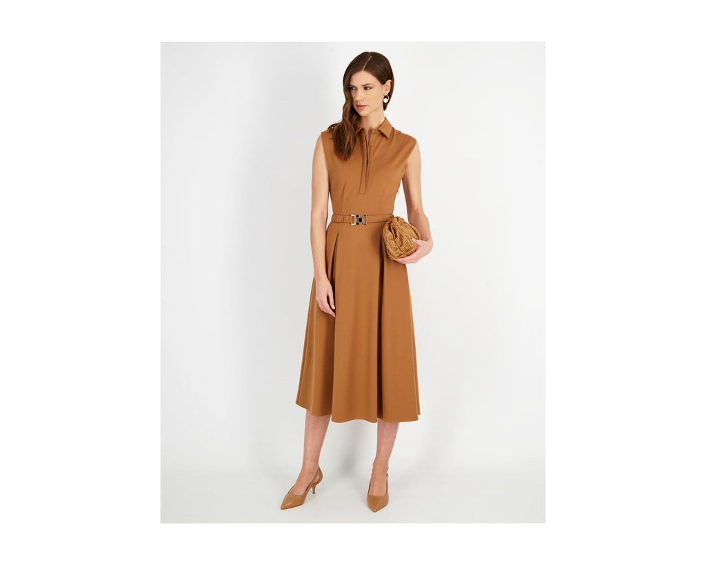 SLEEVELESS MIDI BELTED DRESS