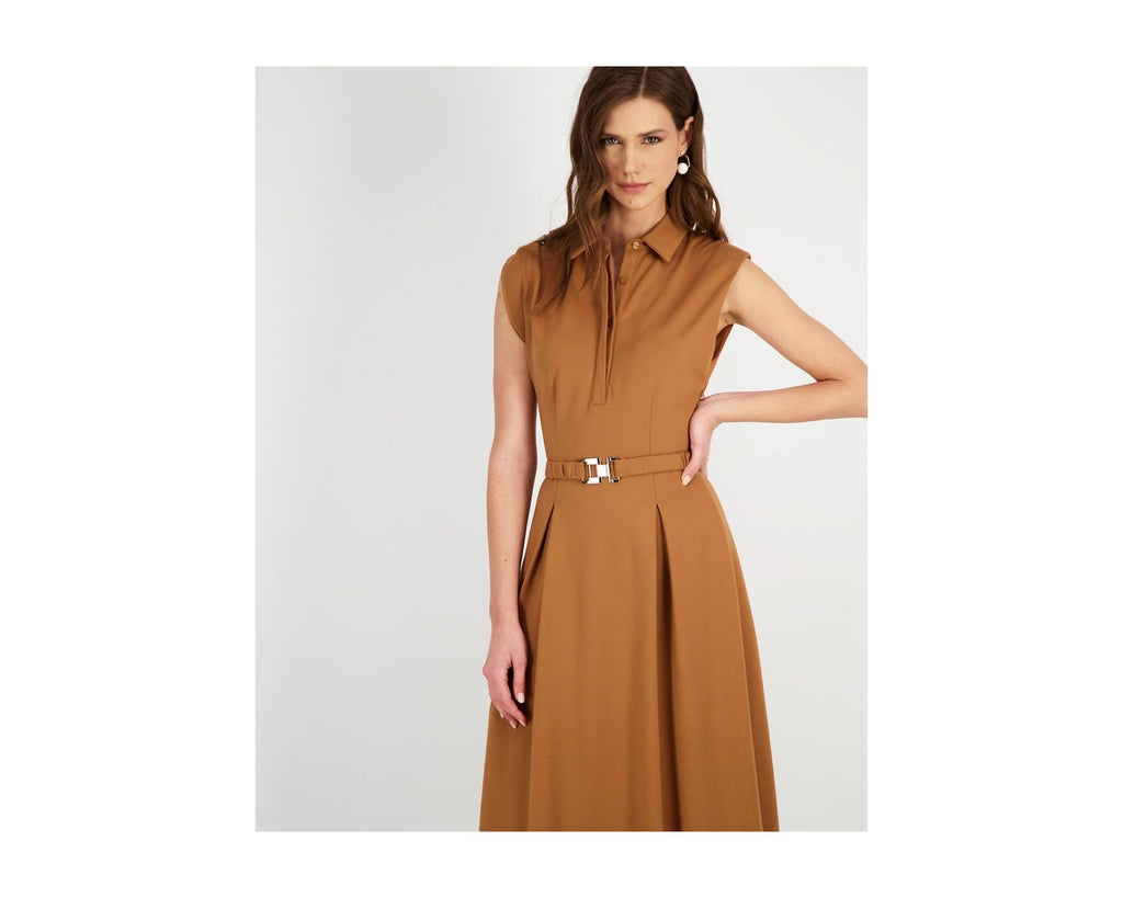 SLEEVELESS MIDI BELTED DRESS
