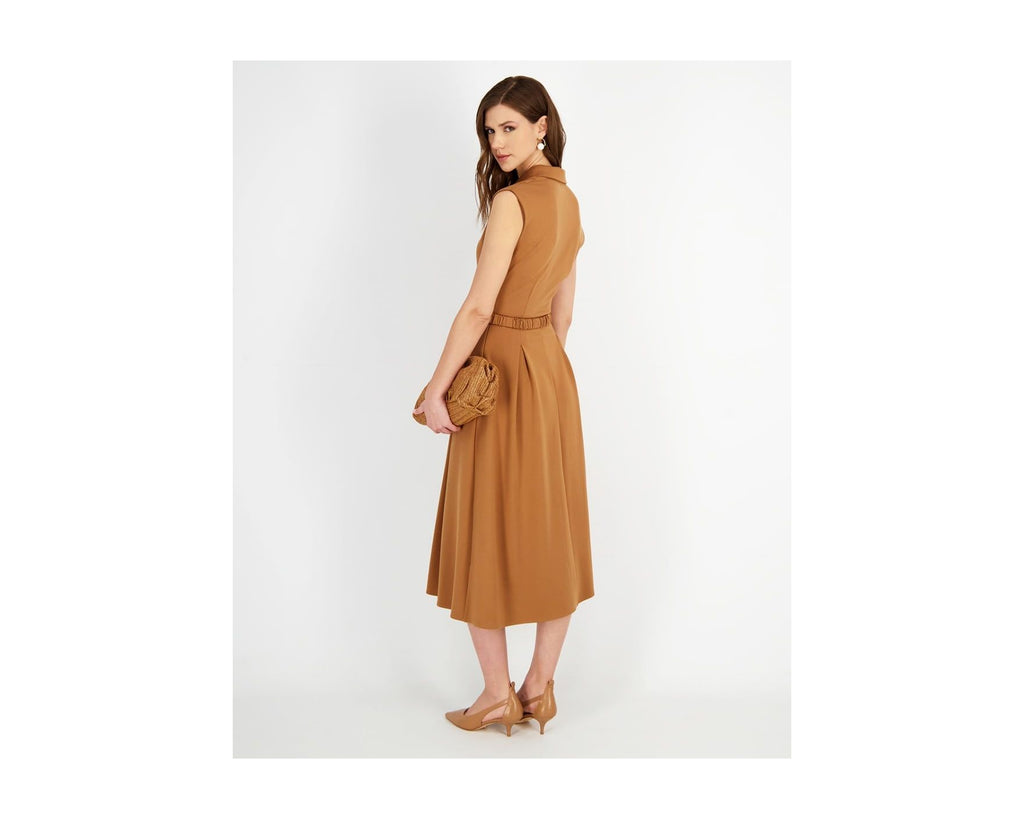 SLEEVELESS MIDI BELTED DRESS