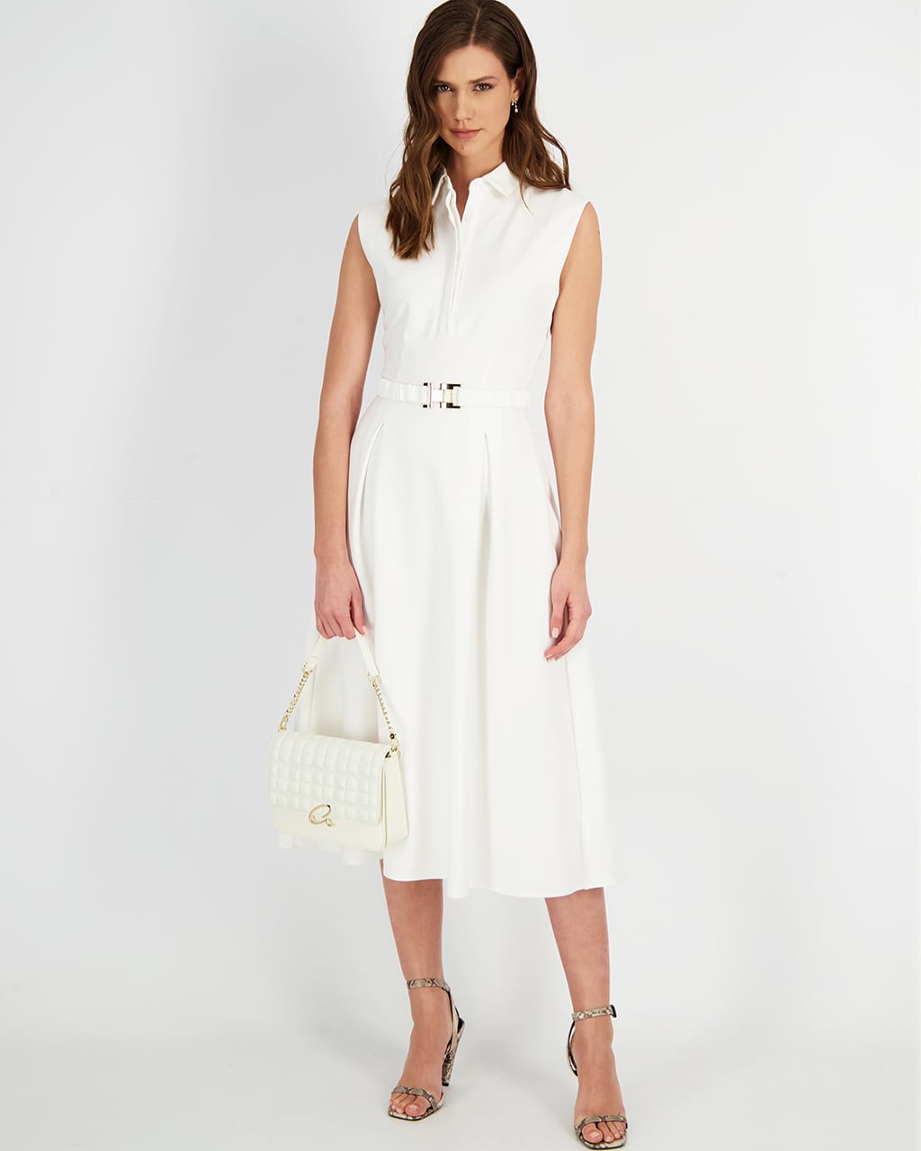 SLEEVELESS MIDI BELTED DRESS