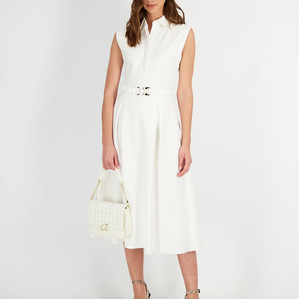 SLEEVELESS MIDI BELTED DRESS