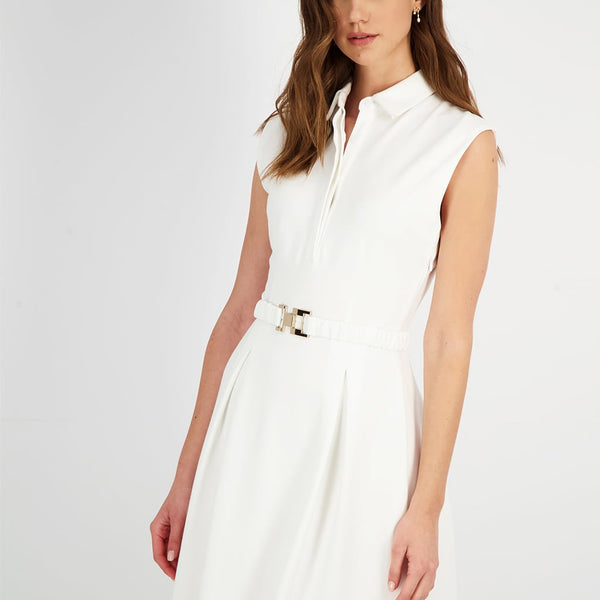 SLEEVELESS MIDI BELTED DRESS