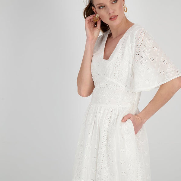 BRODERIE V NECK DRESS