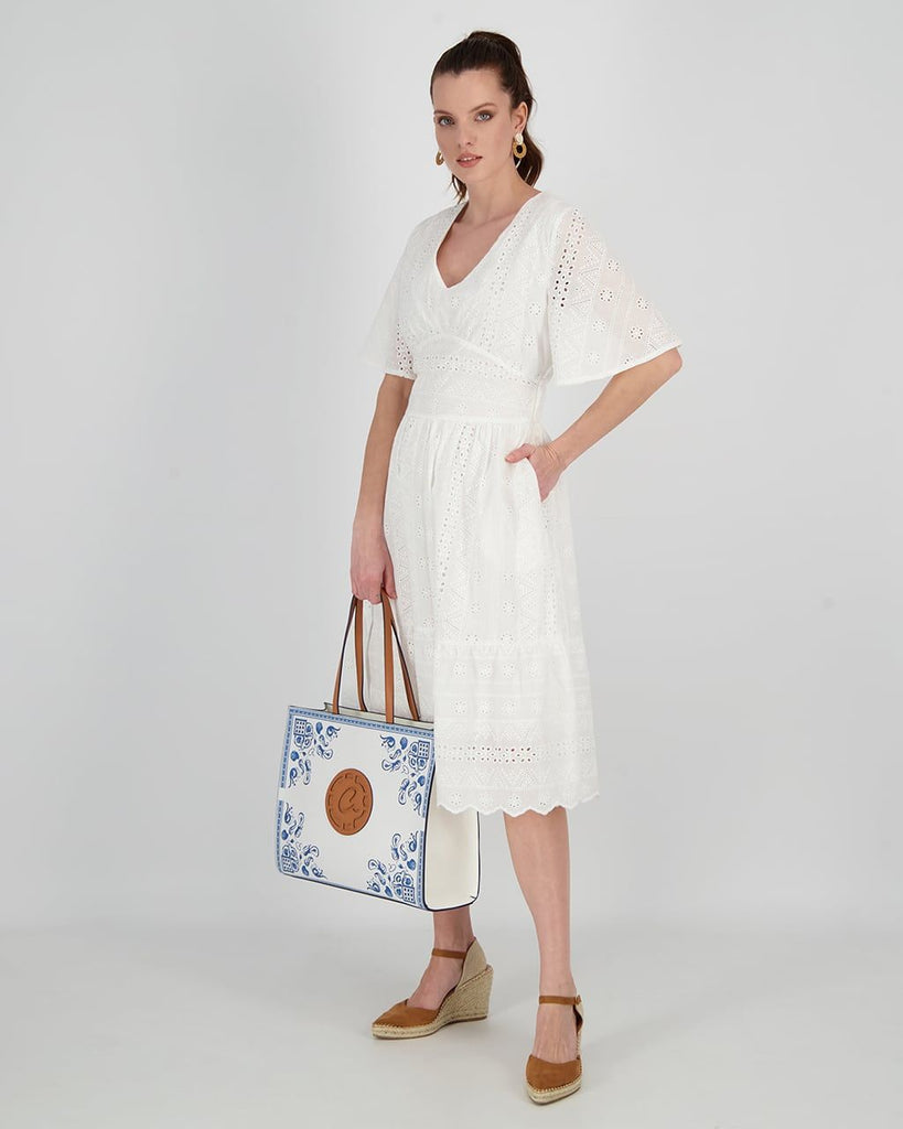 BRODERIE V NECK DRESS