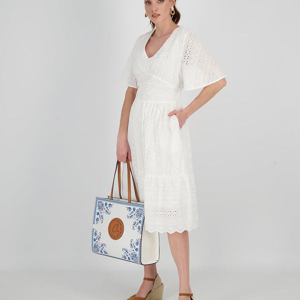 BRODERIE V NECK DRESS