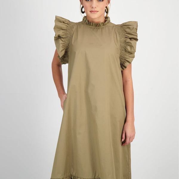 RUFFLE SHOULDERS POPLIN DRESS