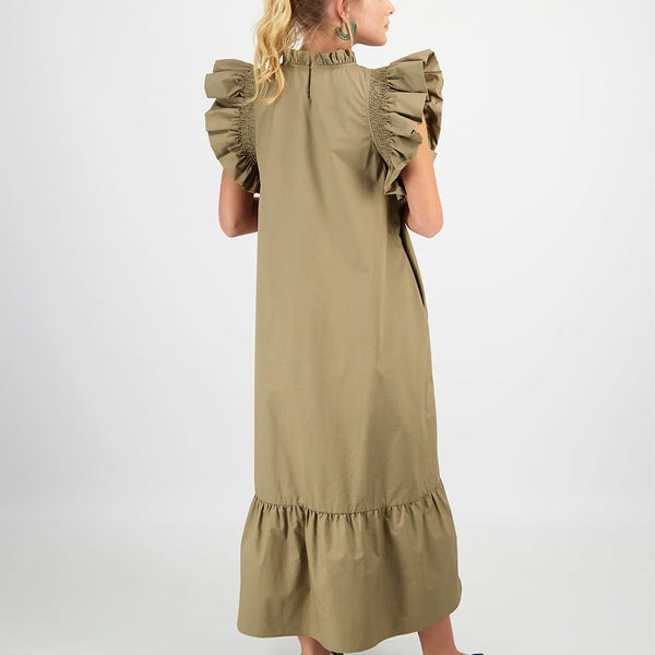 RUFFLE SHOULDERS POPLIN DRESS