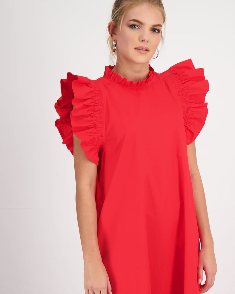 RUFFLE SHOULDERS POPLIN DRESS