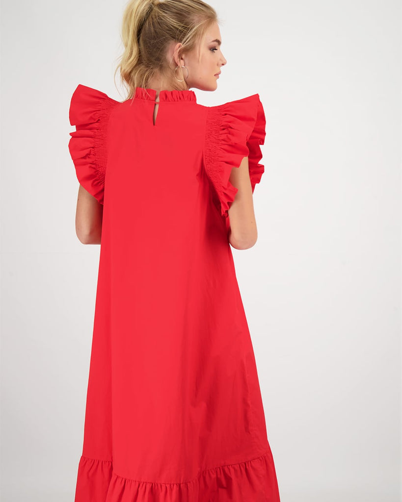 RUFFLE SHOULDERS POPLIN DRESS