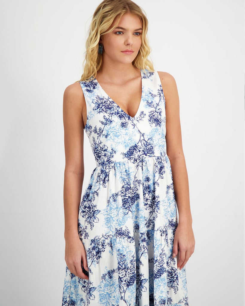 NEREIDA JACQUARD FLOWER SLEEVLESS MAXI DRESS