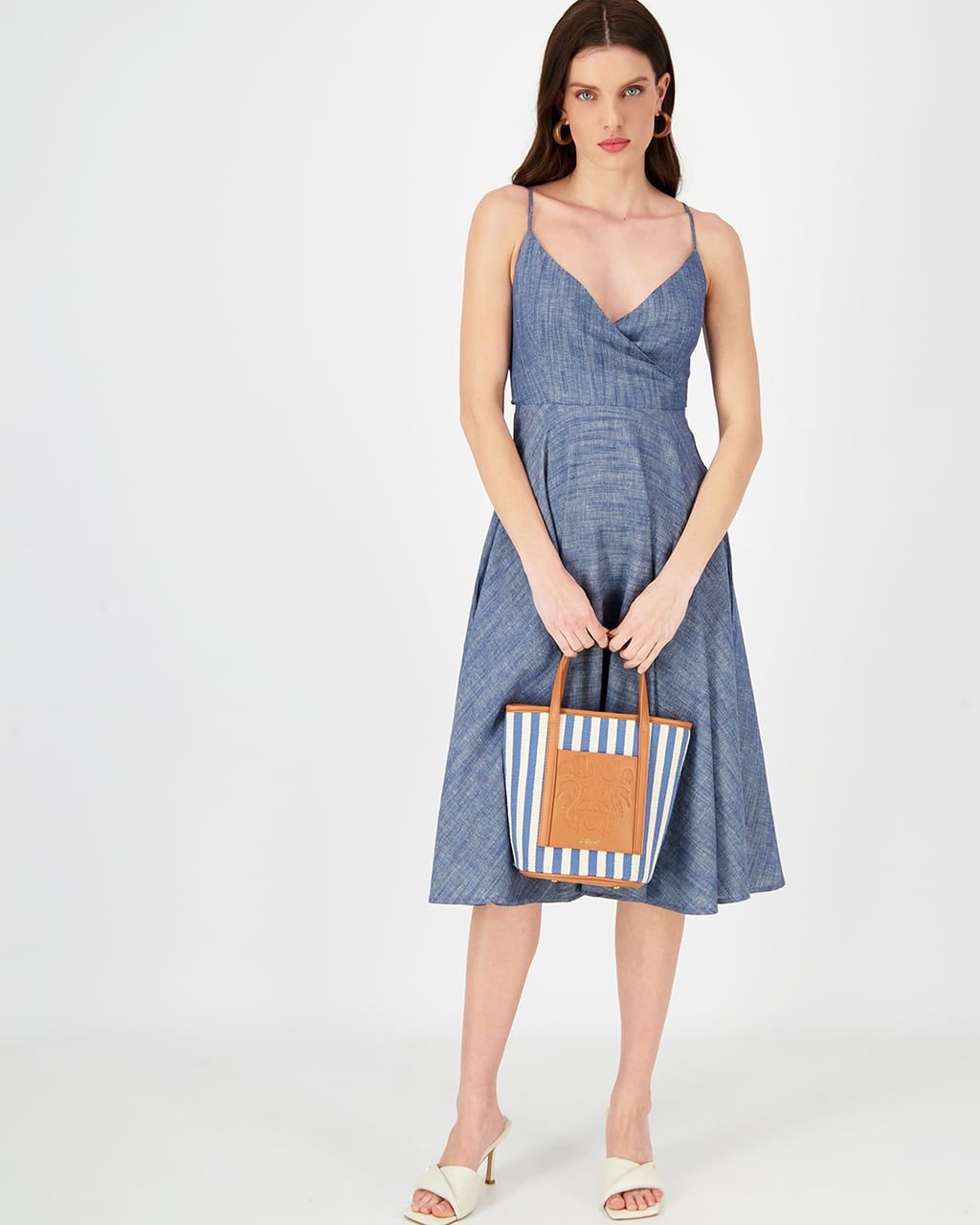 CAMI CHAMBRAY DENIM MIDI DRESS