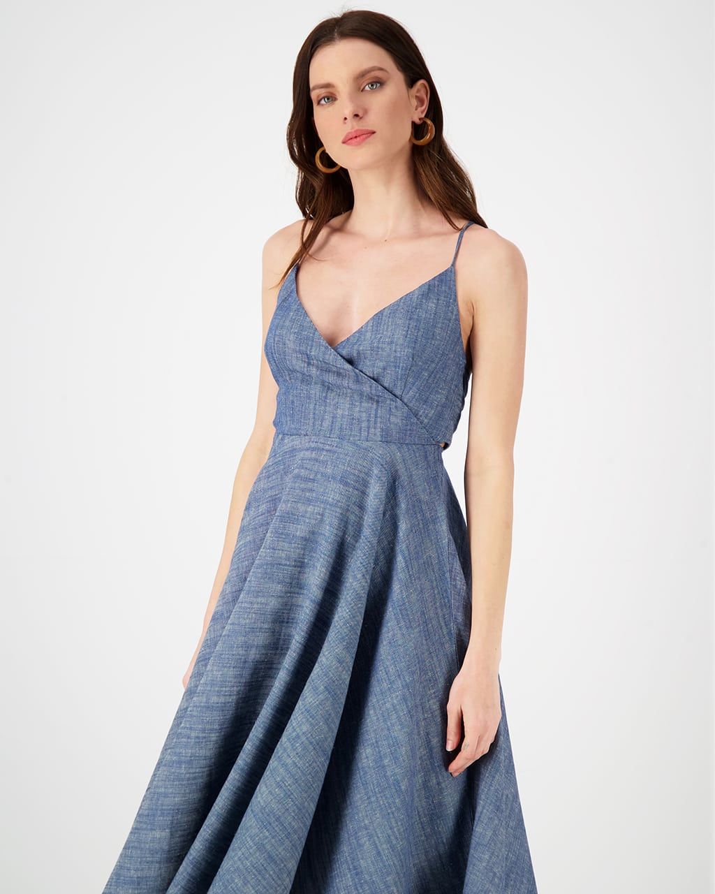 CAMI CHAMBRAY DENIM MIDI DRESS