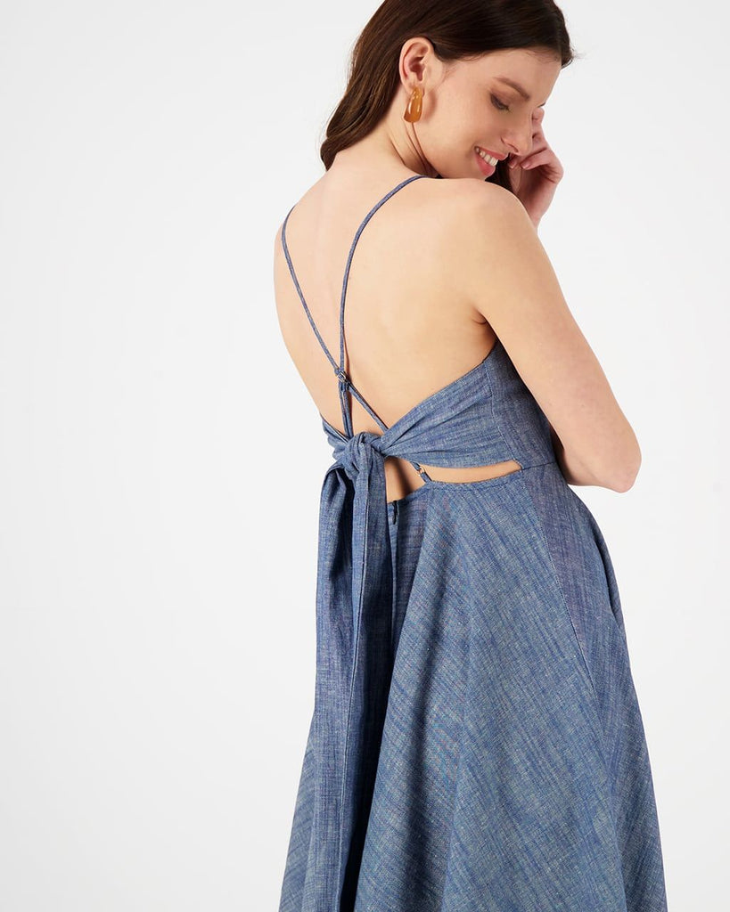 CAMI CHAMBRAY DENIM MIDI DRESS