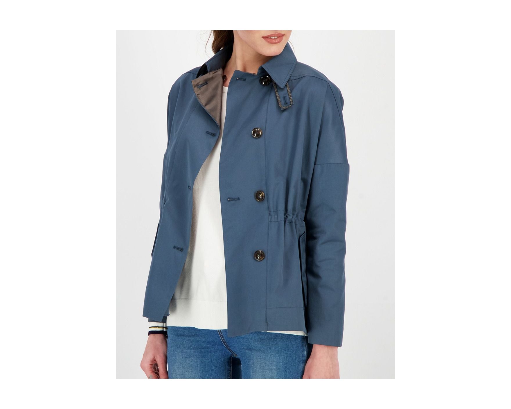 SHORT GABARDINE JACKET WITH REMOVABLE EMBELLISHED NECK