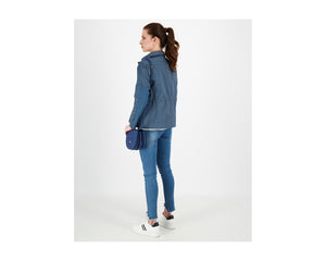 SHORT GABARDINE JACKET WITH REMOVABLE EMBELLISHED NECK