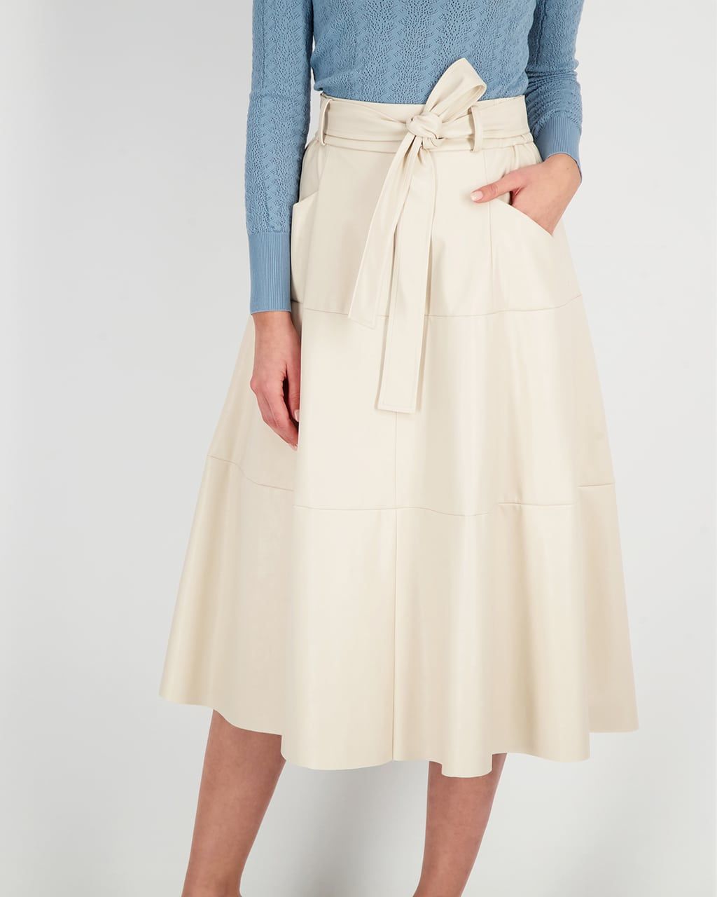 SKATER MIDI LEATHERETTE BELTED SKIRT