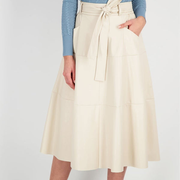 SKATER MIDI LEATHERETTE BELTED SKIRT