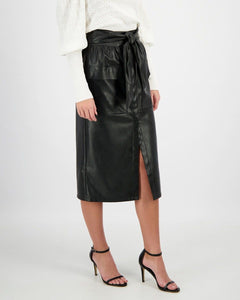 PENCIL LEATHERETTE BELTED SKIRT