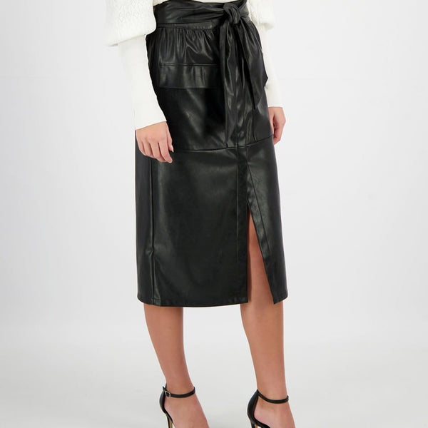 PENCIL LEATHERETTE BELTED SKIRT