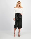 PENCIL LEATHERETTE BELTED SKIRT