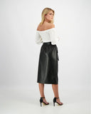 PENCIL LEATHERETTE BELTED SKIRT