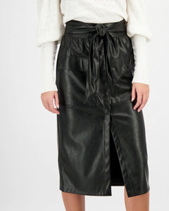 PENCIL LEATHERETTE BELTED SKIRT